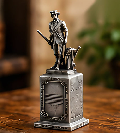Pewter Concord Minute Man keepsake on a wooden table